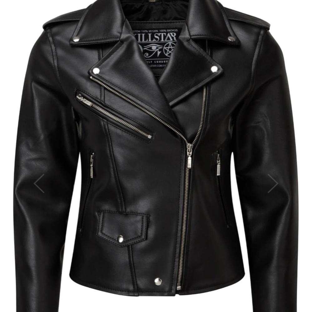 Black Vegan Leather (PU) Biker Jacket by Killstar. New without tags & unworn.